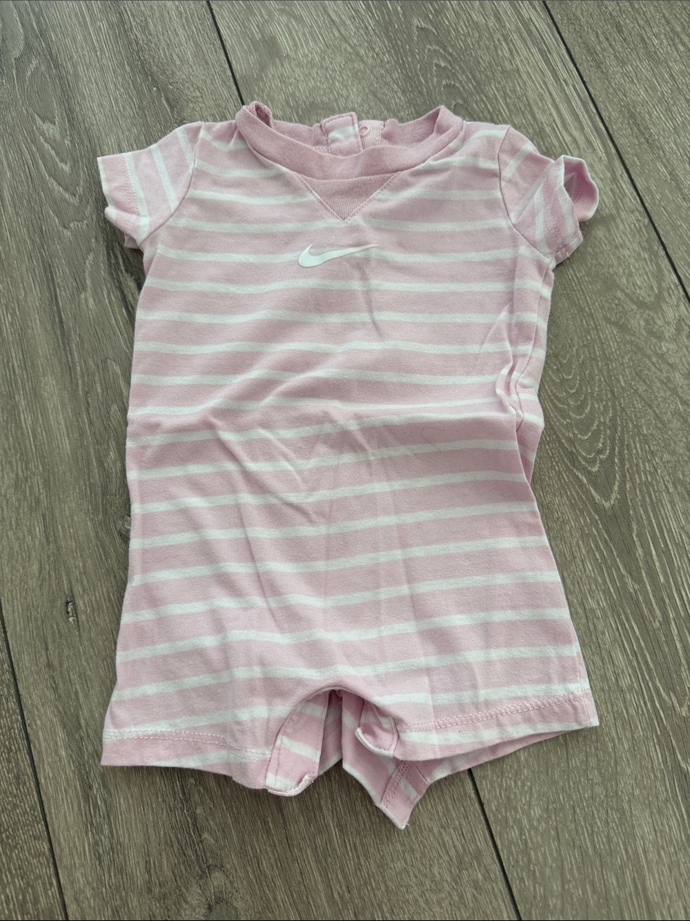 Nike Pink and White Striped Infant Romper